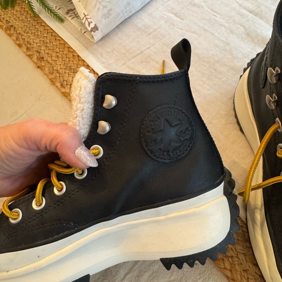 Converse Black and White High-Top Sneakers with Yellow Laces - Picture 4 of 9